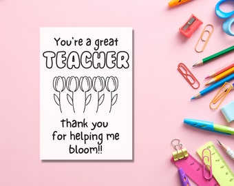 Printable Teacher Appreciation Coloring Card, Instant Digital Download PDF, Teacher Thank You Note, Preschool, Kindergarten, Do It Yourself