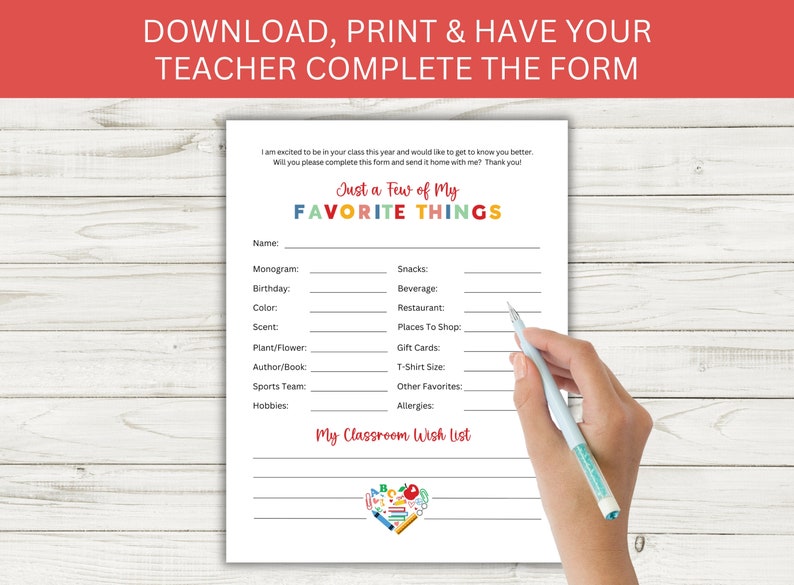 Printable Teacher Favorite Things Survey All About My Teacher Etsy