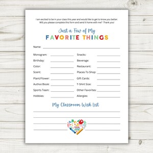 Teachers Favorites Survey Printable, Questionnaire, My Favorite Things, Get to Know Me, Back To School Appreciation Survey, Instant Download