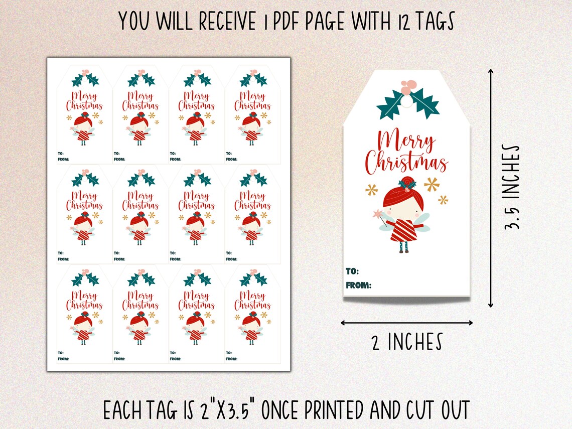 Christmas Gift Tags, Printable PDF, Instant Digital Download, Printable Christmas Favor Tag ...