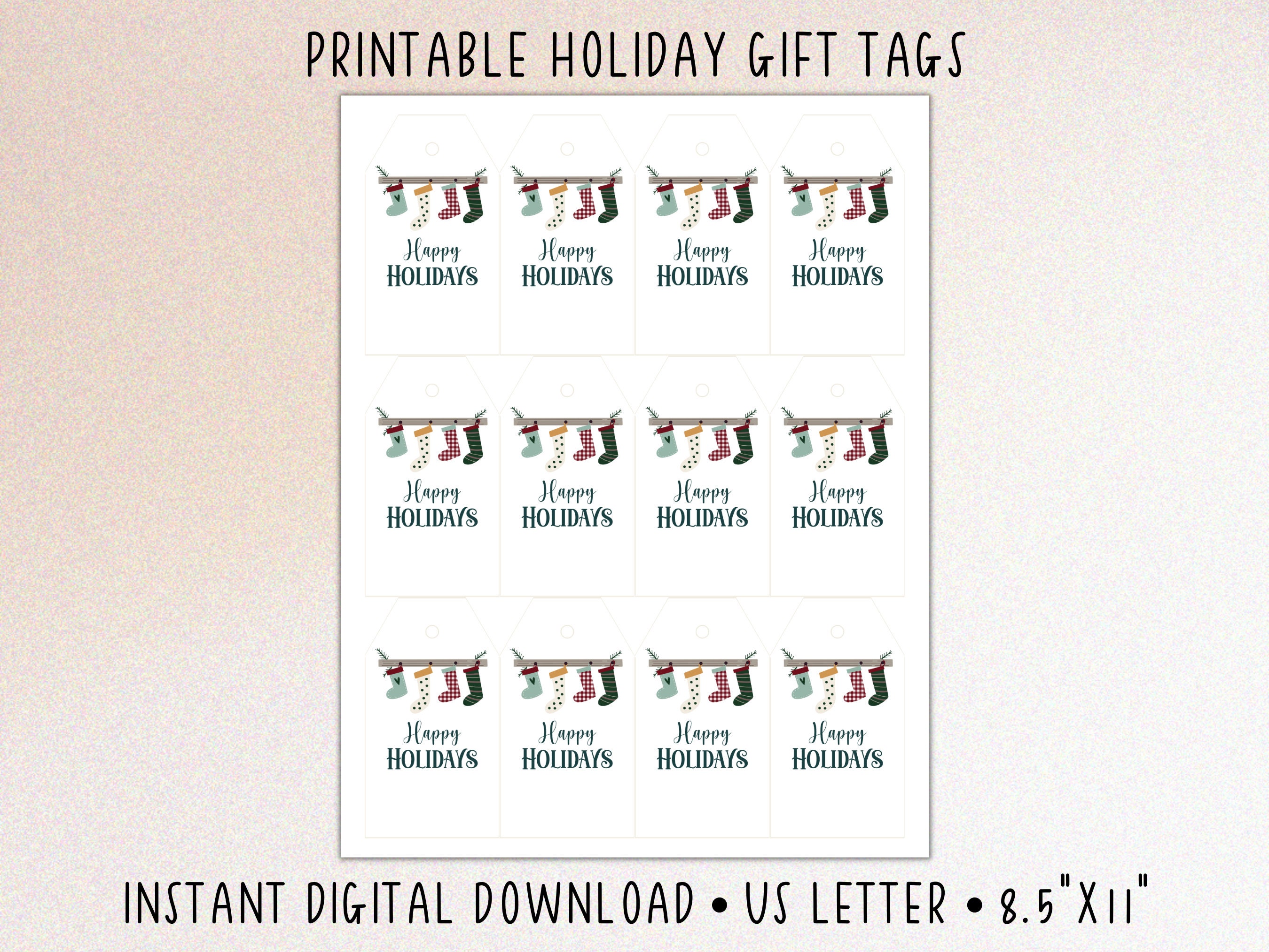 Printable Holiday Gift Tags, Instant Digital Download PDF, Happy ...