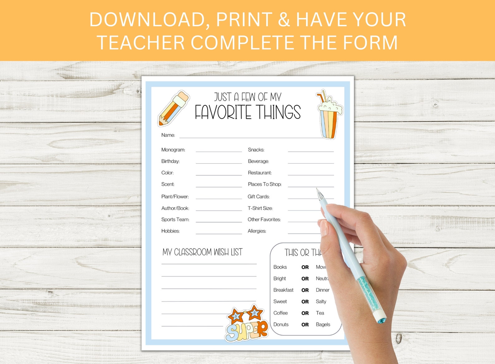Teacher Favorite Things Survey: Printable Questionnaire (PDF) - Etsy