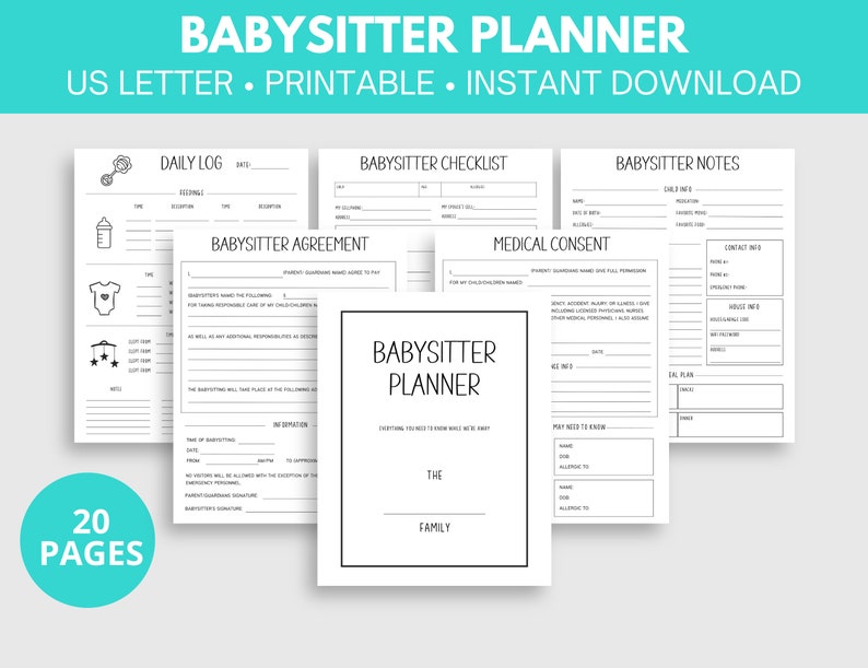 Babysitter Planner Printable, Instant Download PDF, Nanny, Babysitter ...
