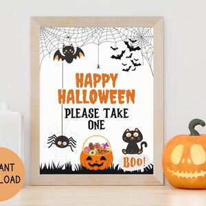 Please Take One Sign Halloween Trick or Treat Sign Halloween Party Decor Take One Candy Sign Door Sign Porch Sign Printable Instant Download