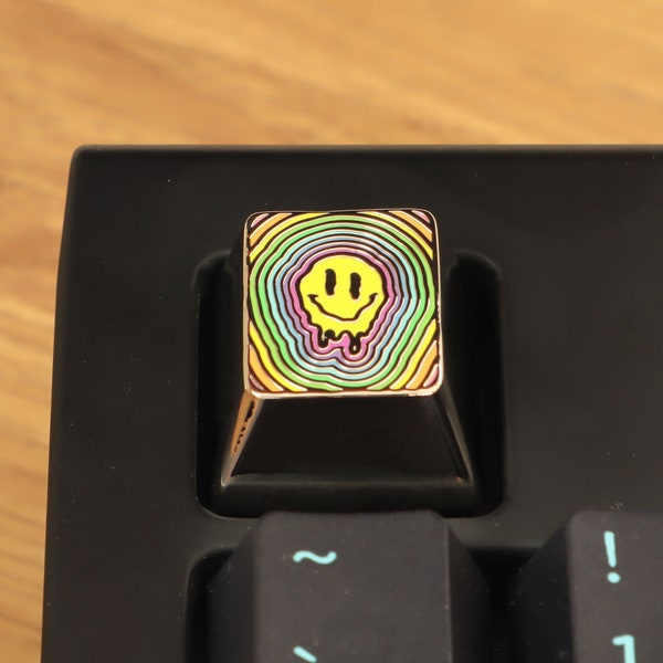 Rainbow Smiley Metal Artisan Keycap - Trippy Keycap - Drip Smile - Custom Keycap - Mechanical Keyboard Keycap Replacement Esc Key