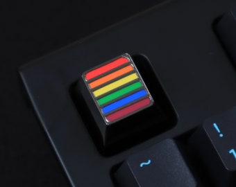 Porte-clés drapeau de la fierté arc-en-ciel : clé artisanale en métal nickel noir