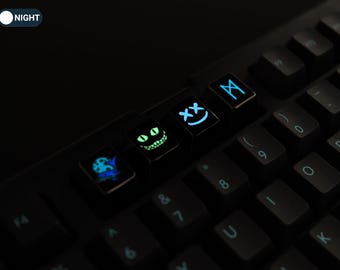Capuchons de touches en métal phosphorescents artisanaux - Capuchon de touche de clavier mécanique photoluminescent Baleine runique du Cheshire