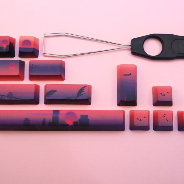 12 Keycaps Set - Sunset City - PBT Keycaps for Mechanical Keyboards Spacebar Arrow Keys Esc Key
