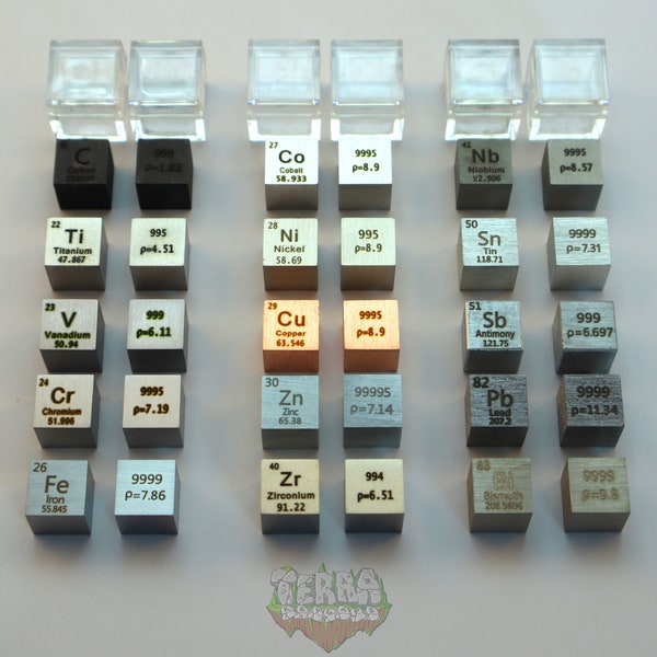 Metal Element Cubes 10mm Size 99.95% Purity Periodic Table Collection 1cm Cube