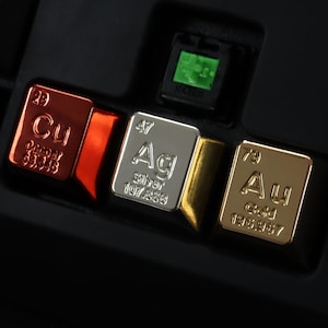 Periodic Table Metal Element Keycaps for Mechanical Keyboards Metal Artisan Key Cap Science Au Ag Cu Gold Silver Copper Keycaps
