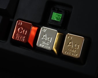 Periodic Table Metal Element Keycaps for Mechanical Keyboards Metal Artisan Key Cap Science Au Ag Cu Gold Silver Copper Keycaps