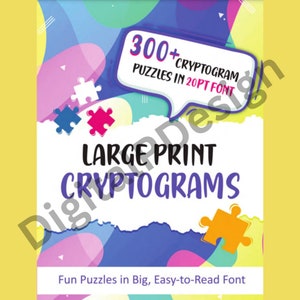 Large Print Cryptograms For Adults, Seniors, Fun Puzzles with Solutions|DIGITAL PDF FILE