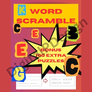 Word Scramble Printable Game Puzzle|Easy Games with Bonus Hard Word Scramble Puzzle|Instant Download