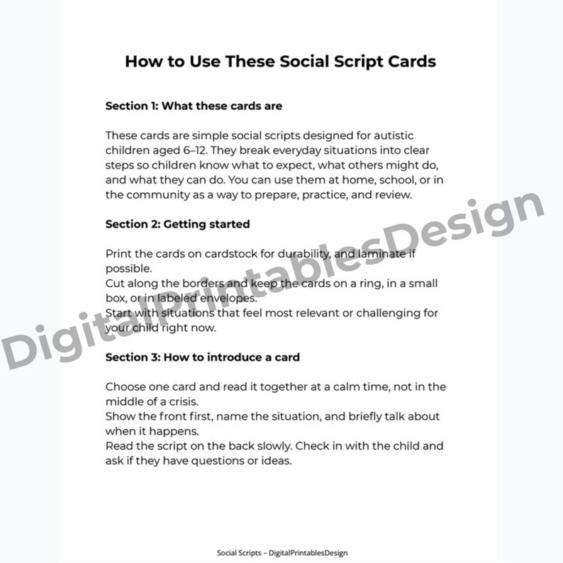 Autism Social Script Cards for Kids 6–12 | 32 Printable Social Stories ...