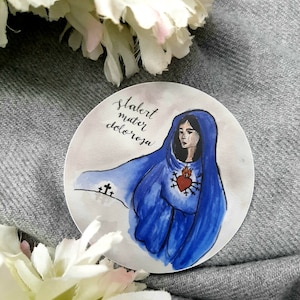 Circle 3×3 in waterproof  sticker Sorrowful Mother, Catholic Sticker for indoor & outdoor use | waterbottle laptop, Catholic gift