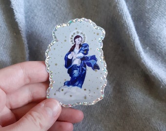 Immaculate Conception 3x3 durable Glitter Sticker