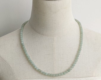 Collier En Serpentine Naturelle 8 Mm - 48 Perles Vert/blanc, Longueur 48 Cm, Neuf Sans étui