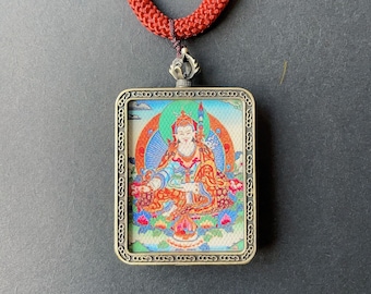 Padmasambhava Pendant Necklace Tibetan Thangka Buddha Amulet Talisman
