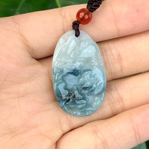 ビルマ産本翡翠 ジェダイト 風景ペンダントネックレス：グレードA翡翠