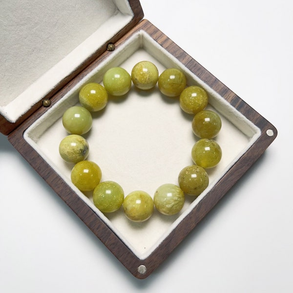 Large Jade Beaded Bracelet Natural Serpentine Authentic Grade A B2110