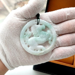 Statement Pendant Necklace Authentic Two Tone Horse Jade Pendant Natural Burmese Jadeite Genuine Grade A
