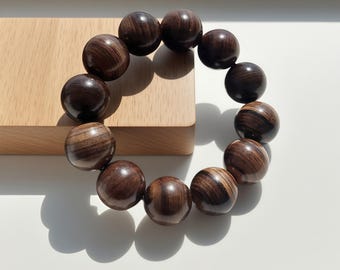 Authentic Dark Green Sandalwood Beaded Bracelet for Men