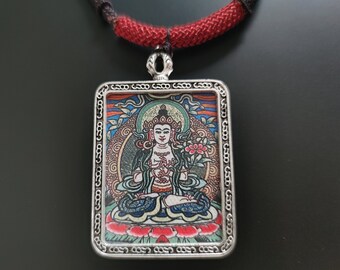 Collar con colgante de Bodhisattva de gran fuerza, amuleto de Buda Thangka tibetano, talismán