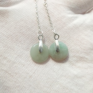 Authentic Donut Jade Drop Earrings Natural Burmese Jadeite Genuine Grade A