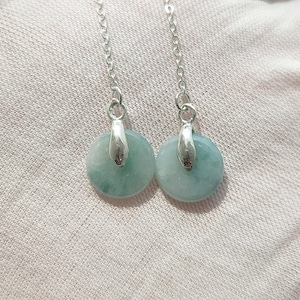 Authentic Donut Jade Drop Earrings Natural Burmese Jadeite Genuine Grade A