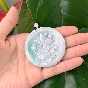 ビルマ産本翡翠 ジェダイト 風景ペンダントネックレス：グレードA翡翠