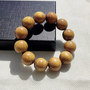 Wood Bracelet Authentic Large Wood Beaded Bracelet Natural Light Brown Genuine Sandalwood for Men