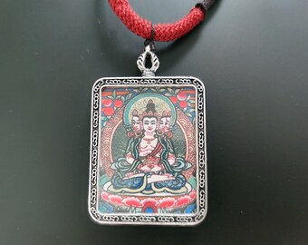Collar con colgante de Tathagata, amuleto de Buda Thangka tibetano, talismán