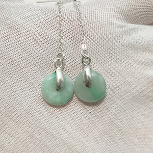 Authentic Donut Jade Drop Earrings Natural Burmese Jadeite Genuine Grade A