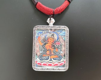 Manjushri Pendant Necklace Tibetan Thangka Buddha Amulet Talisman