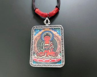 Amitabha colgante collar tibetano Thangka Buda amuleto talismán