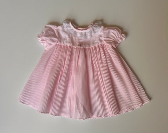 12mo- Pale Pink Pleated Dress- Vintage Baby Girl Pink Pleated Dress