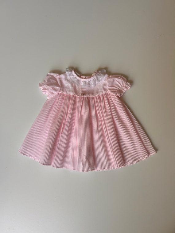 12mo- Pale Pink Pleated Dress- Vintage Baby Girl P