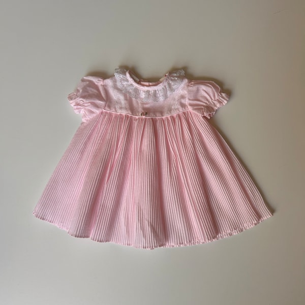 12mo- Pale Pink Pleated Dress- Vintage Baby Girl Pink Pleated Dress