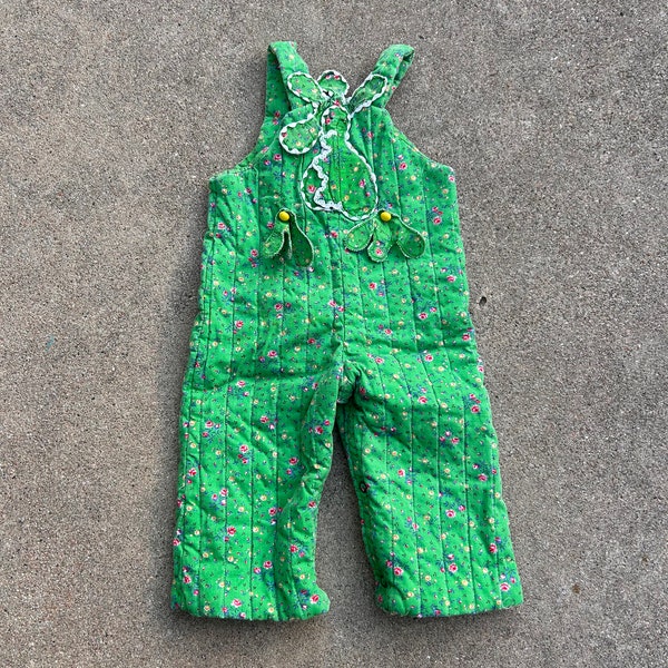 12 mo- Vintage Quilted Turkey Overalls- Jumper- 70’s Baby Jumper Thanksgiving Outfit