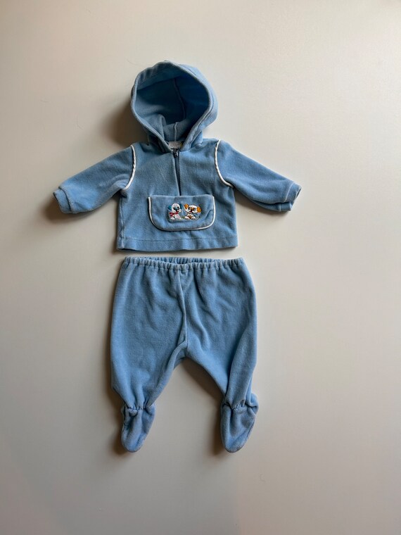 0-3 mo Vintage Velvet Puppy Dog Sweatsuit Set- Vin