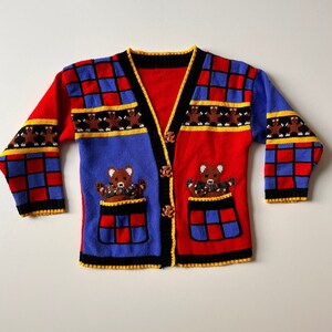 4T- 5 Vintage Teddy Bear Sweater - Vintage Kids Swester Size