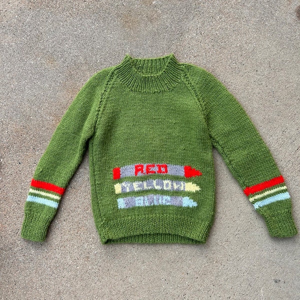 Sz 6 Kids- Vintage Crayon Sweater- Vintage Toddler Knit Sweater- size 6/7 Big Kids