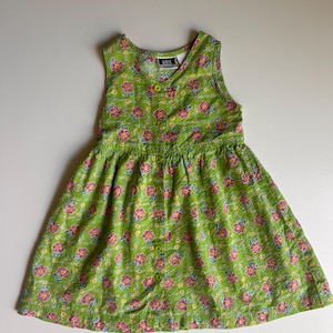 Girls 5/6- Vintage Girls Summer Seersucker Green Floral Dress Girls Toddler Summer Floral Lime Green Dress