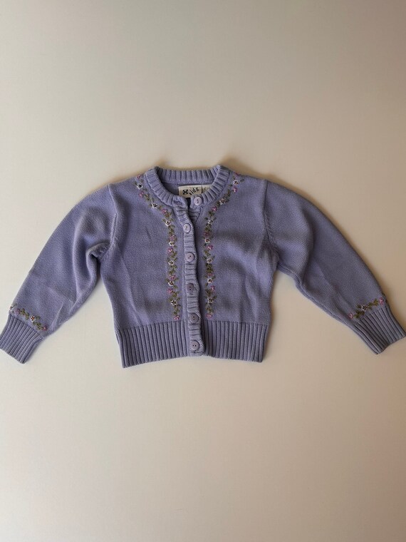 4T- Vintage Purple Embroidered Flower Cardigan - … - image 1