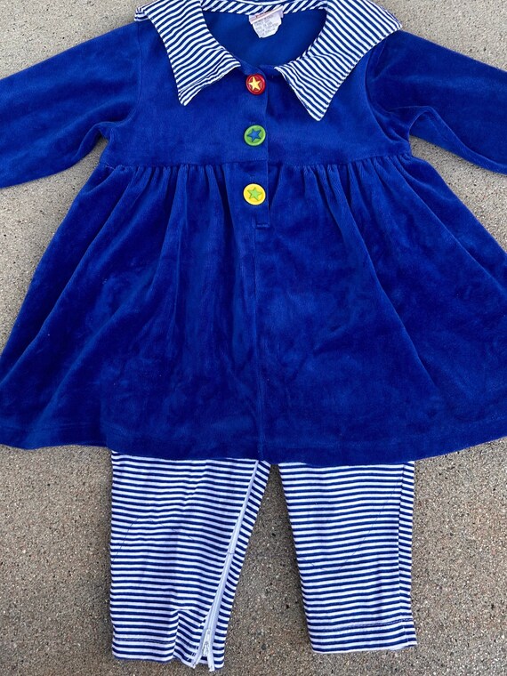 24 mo- Vintage Velvet Blue 2pc outfit - image 2