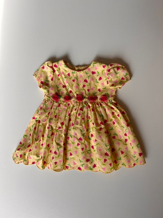 12 mo- Vintage Tulip Dress with Roses- Yellow Flor