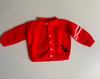 12-18 mo Acrylic Red 76 Knit Sweater- Vintage Knit Red 76 Sweater- Vintage Baby Sweater Cardigan