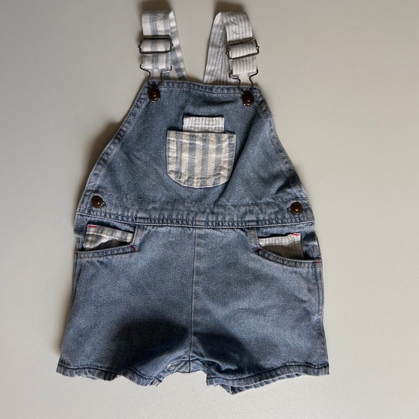 18-24 mo- Blue Striped Denim Overalls - Shortalls-  Vintage Striped Overalls Denim Overalls Shortalls