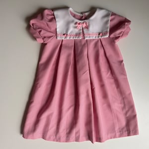 Kids size 6- Girls Vintage Pink Collared Dress- Vintage Girls size 6-7 Tea Party Summer Pink Dress Made in USA