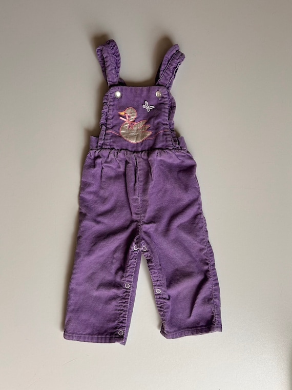 12 mo- Vintage Purple Corduroy Swan Overalls- Cor… - image 1